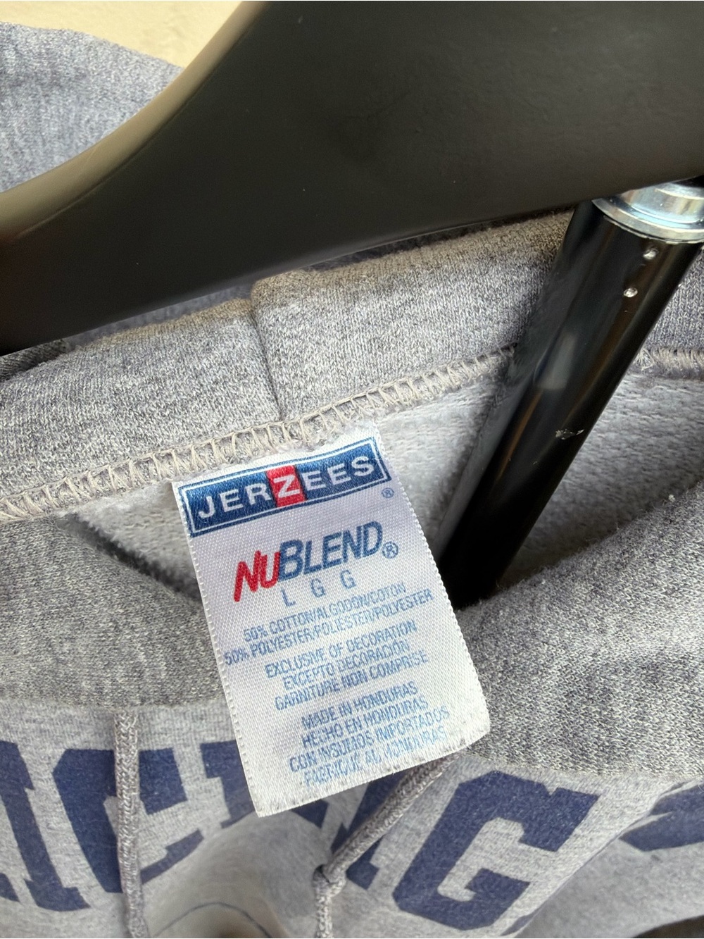 Jerzees Gray Hoodie with Navy Michigan Print - Picture 2 of 4